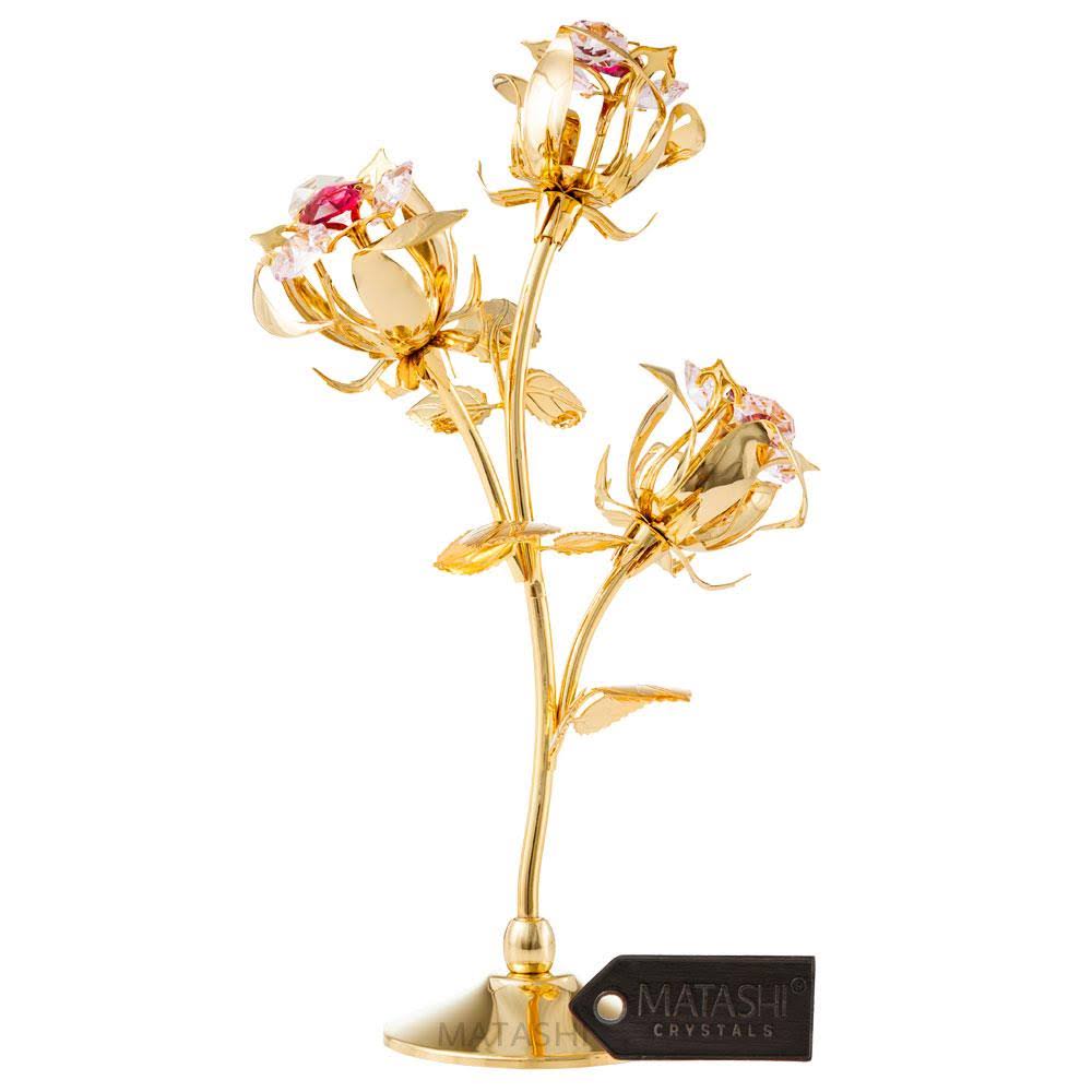 Pink Crystal Rose Flower Tabletop Sculpture J9414