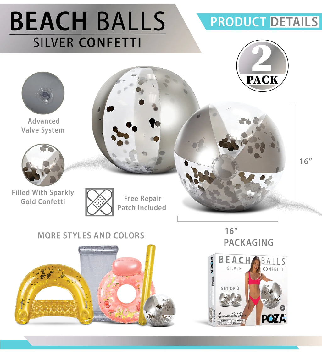 Silver & Gold Inflatable Beach Balls Set of 4, 16 Inch T3796