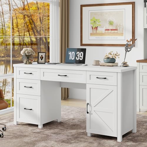 61'' Executive Desk with 5 Drawers, Rustic Wood Desk, Pure Black B209416