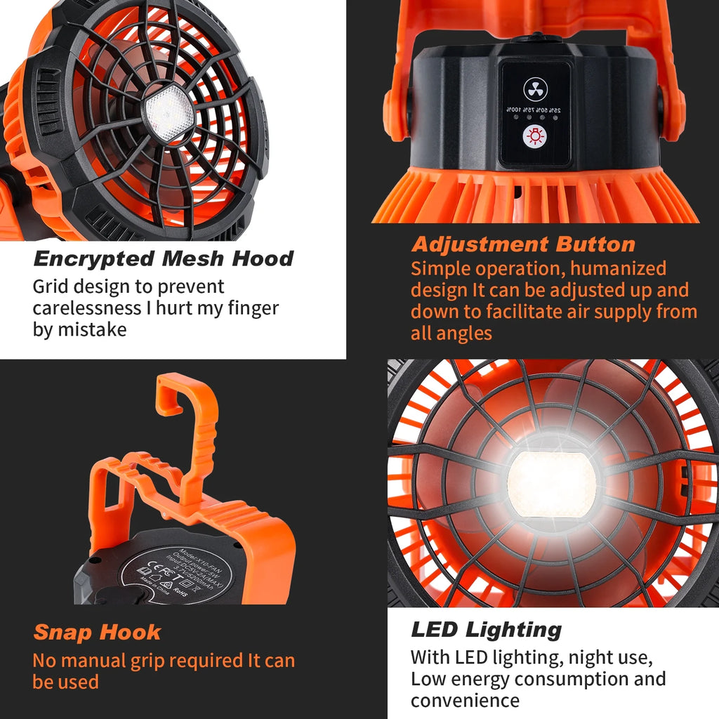 Rechargeable Camping Fan and LED Lantern with 270° Rotation and Built-In Hook C89084