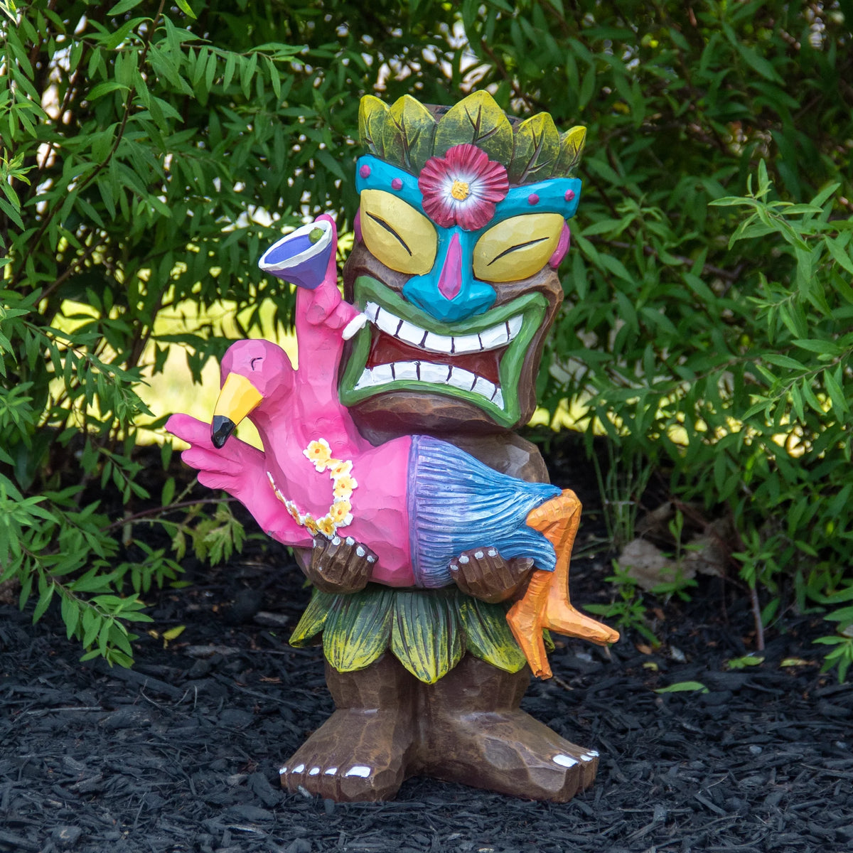 15" Solar Lighted Outdoor Garden Tiki Statue F91026