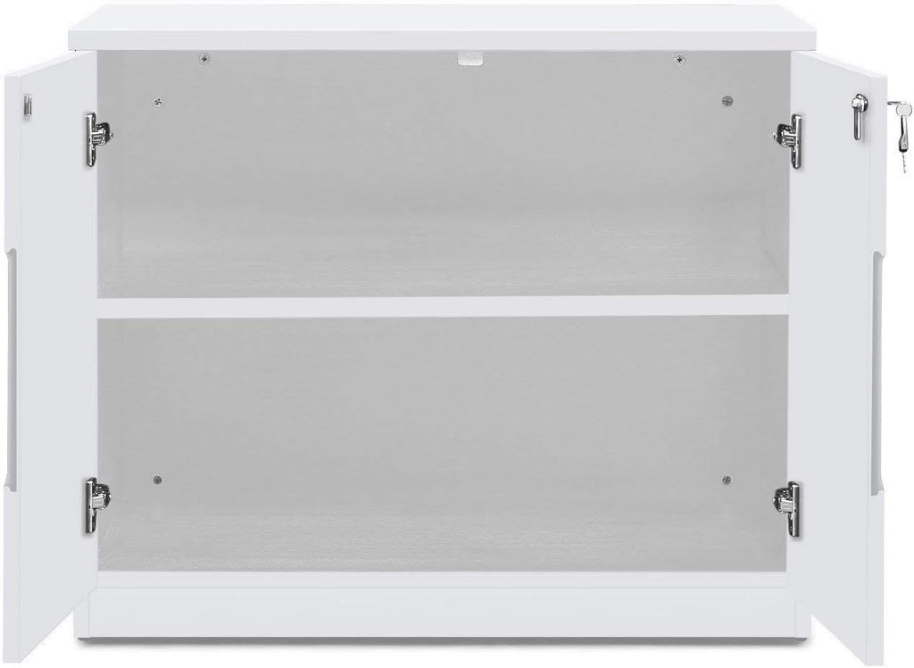 White 2 Door Storage Cabinet with Glass Doors U849