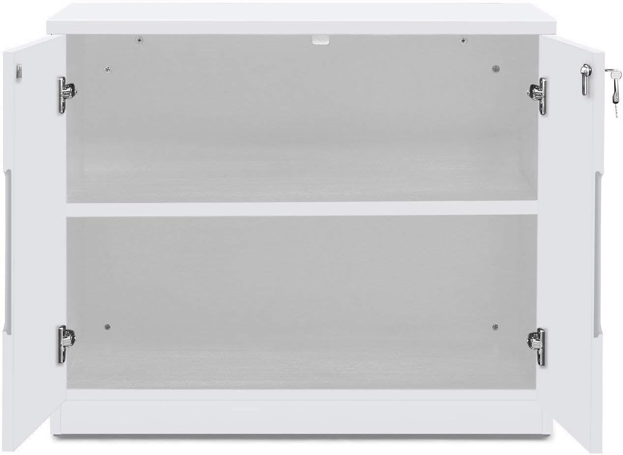 White 2 Door Storage Cabinet with Glass Doors U849