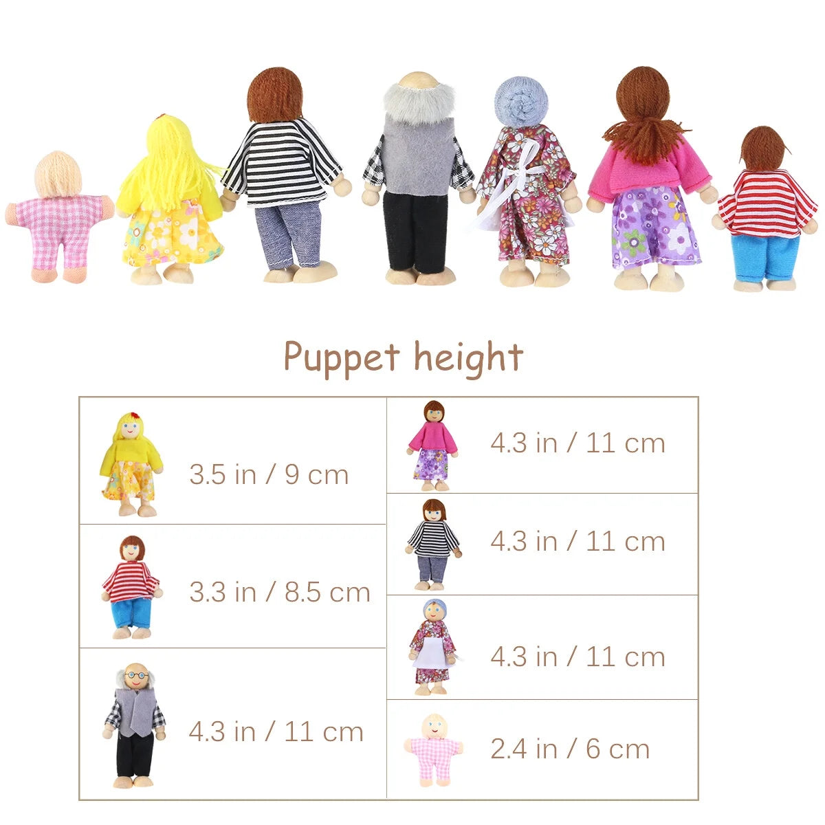 7pcs Wooden Dolls Pretend Play Set F8566