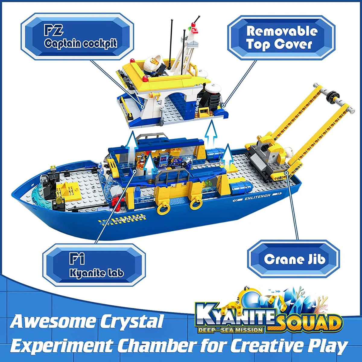 Ocean Exploration Ship Building Kit with Submarine and Helicopter, 753 Pieces P330