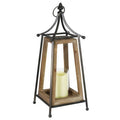 Antiqued Wood and Metal Tented Candle Lantern with LED Candle, 20.5 Inches, Natural, Beige X7132