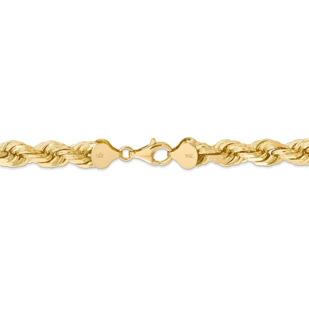 14kt Yellow Gold 8mm Diamond Cut Rope Chain with Lobster Clasp X336