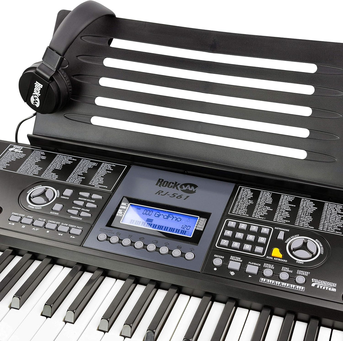 61 Key Keyboard Piano With LCD Display Kit, Keyboard Stand, Piano Bench, Headphones, Keynote Stickers J288655