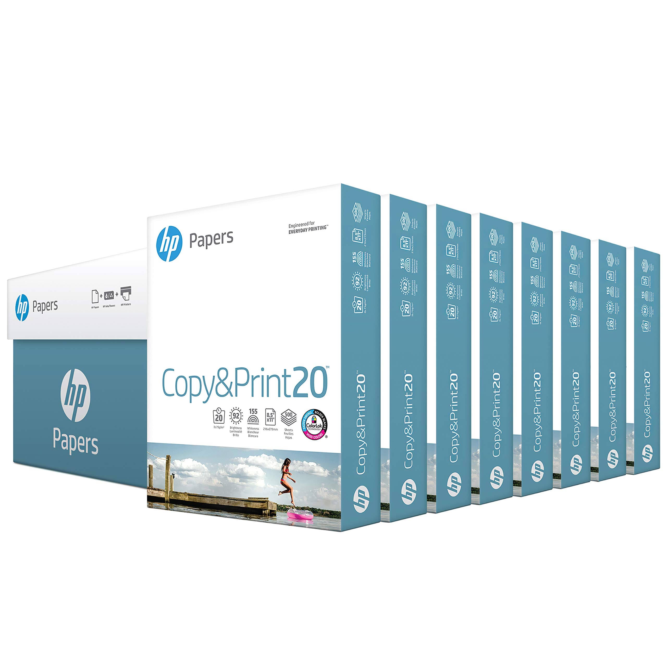 HP Printer Paper, 20lb, 8.5 x 11, Letter, 92 Bright, 4,000 Sheets / 8 Ream Carton N328