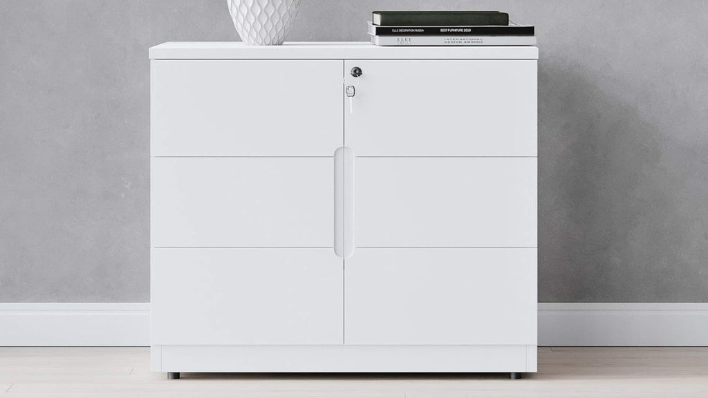White 2 Door Storage Cabinet with Glass Doors U849