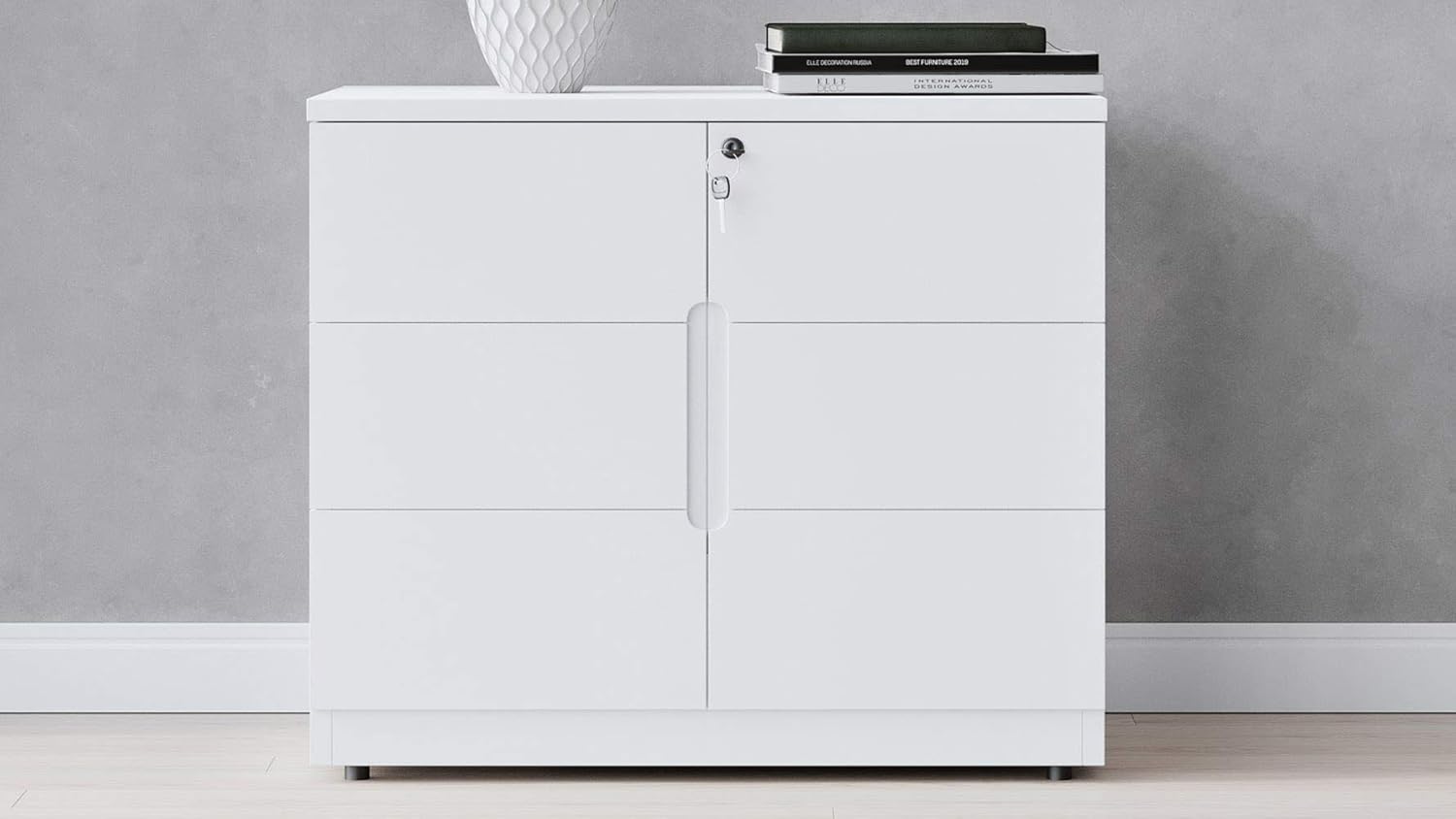 White 2 Door Storage Cabinet with Glass Doors U849
