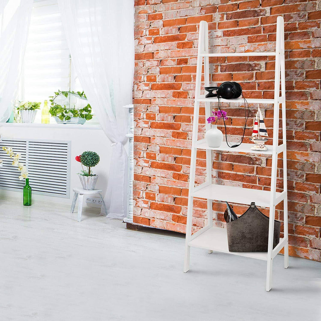 White 5-Shelf Ladder Bookcase Z4747