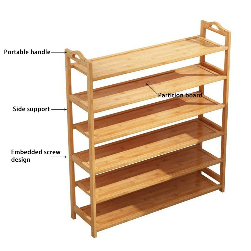 6 Tier Natural Bamboo Wooden Shoe Rack Storage Shelf B801