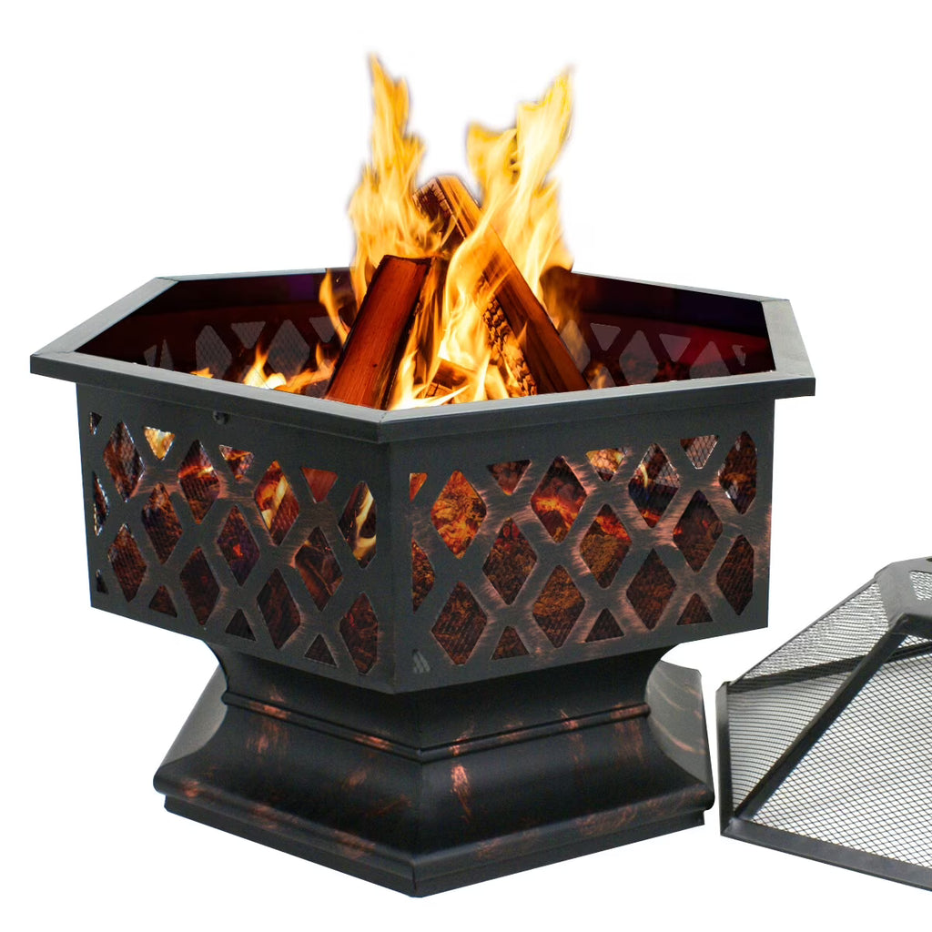24’’ Portable Wood Burning Fire Pit with Mesh Lid N958
