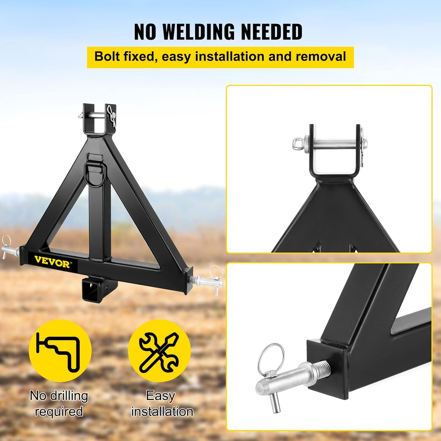 3 Point Trailer Hitch Heavy Duty 2In Receiver Hitch Category 1 33In Black G87927