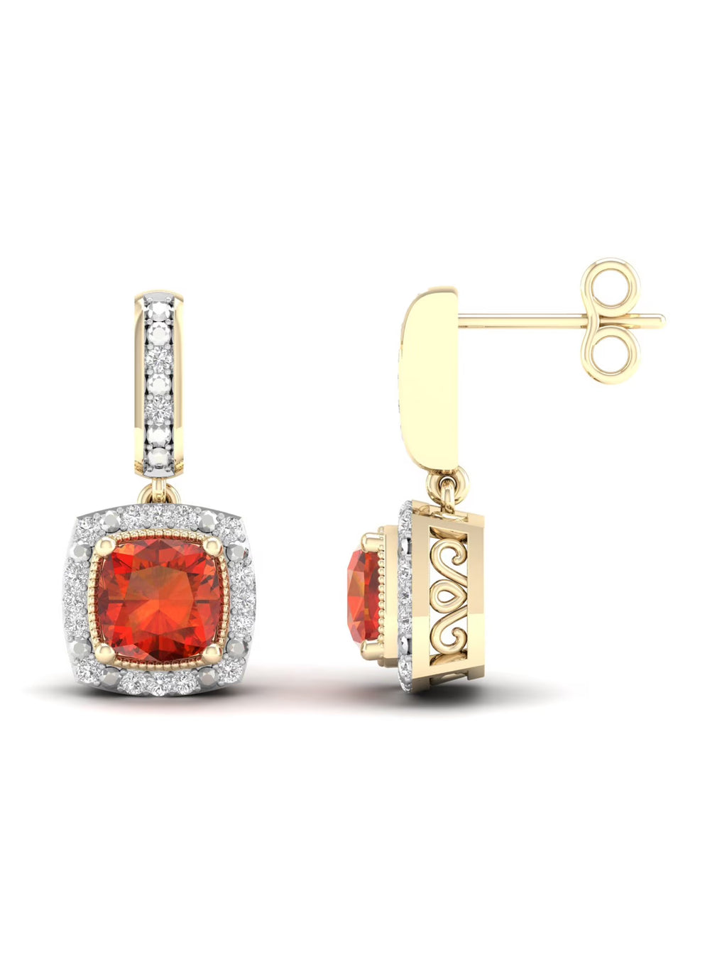 10K Yellow Gold Madeira Citrine Diamond Halo Earrings B2686