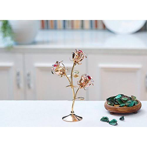 Pink Crystal Rose Flower Tabletop Sculpture J9414