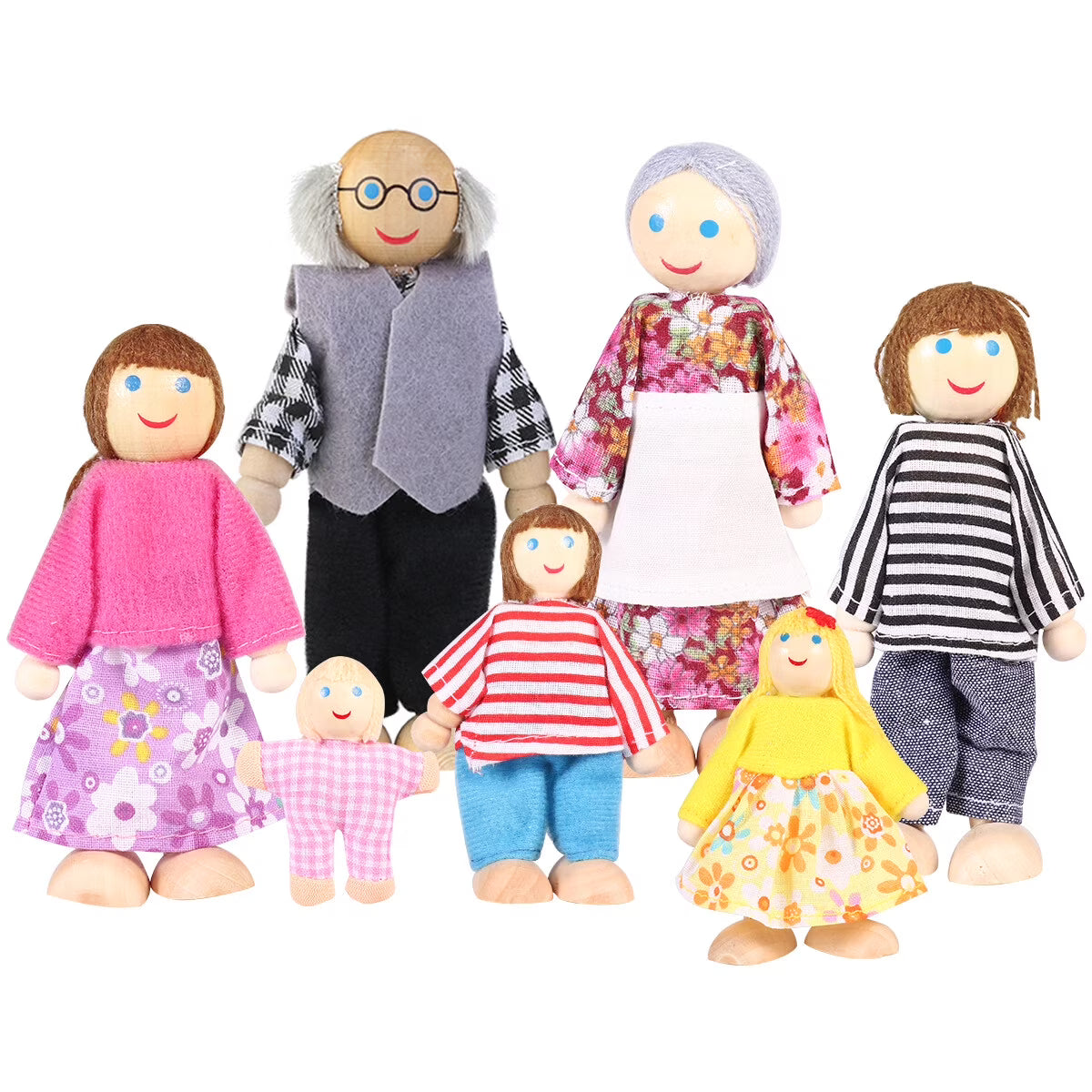 7pcs Wooden Dolls Pretend Play Set F8566