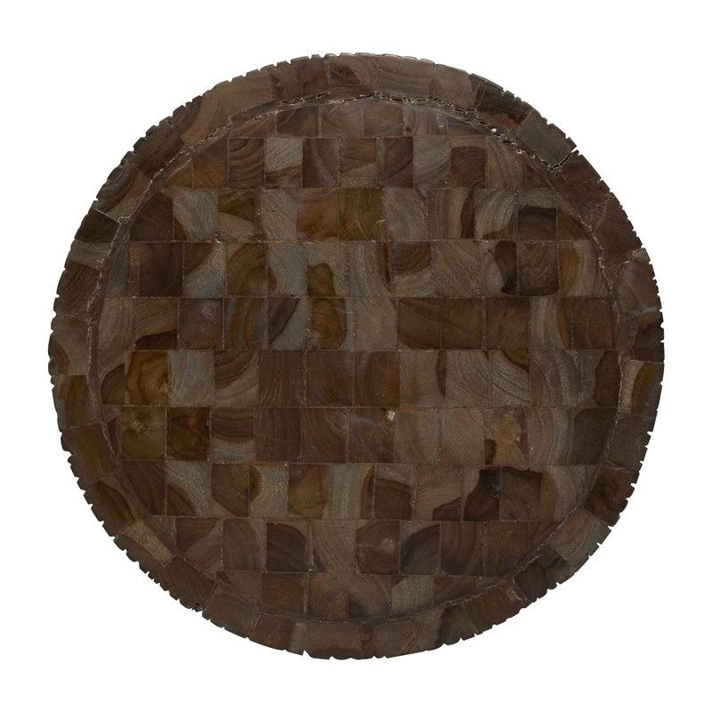Brown Teak Wood Coastal Stool Q36946