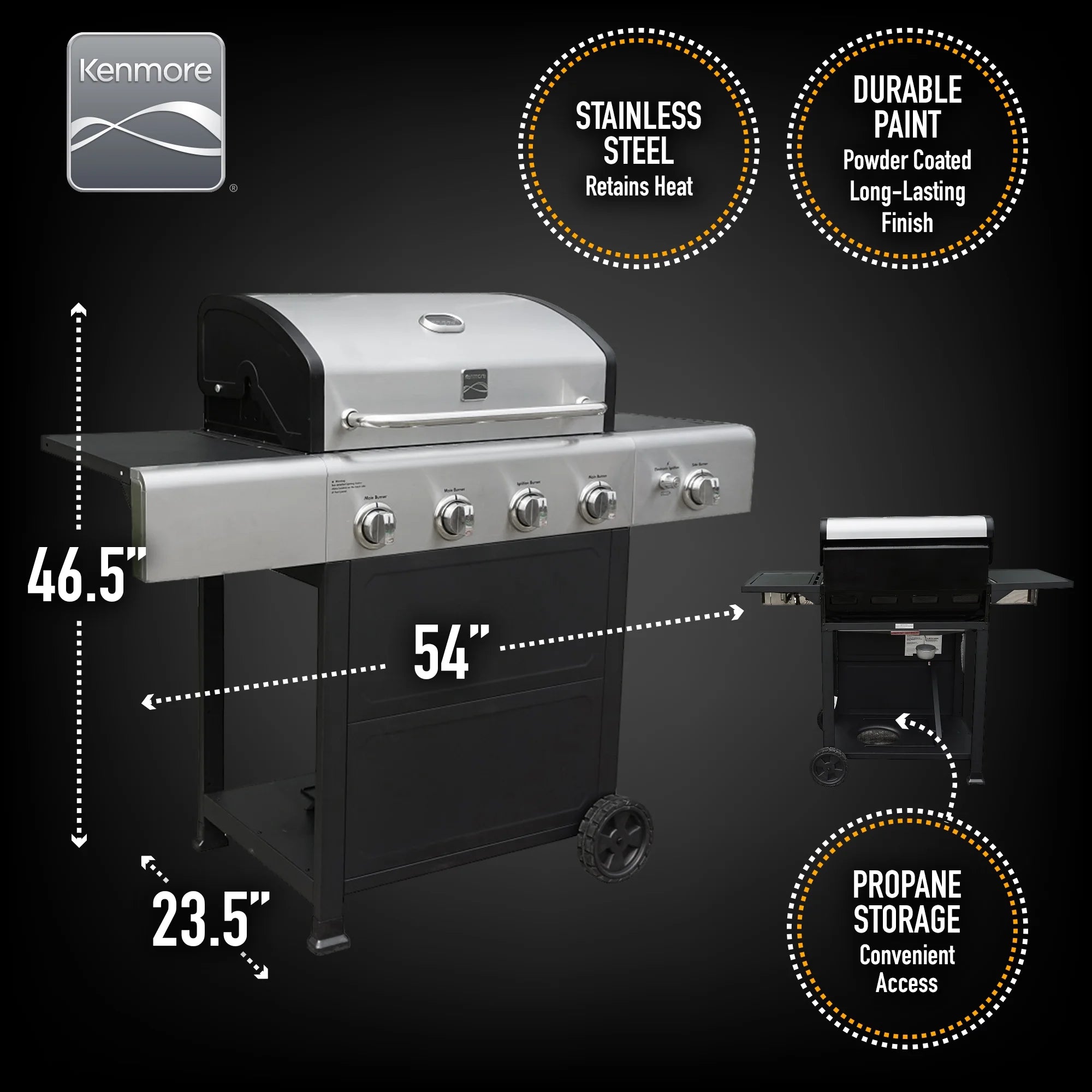 Stainless Steel/Black 4-Burner Propane Gas Grill with Side Burner V447326