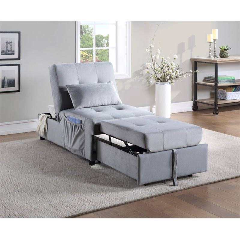 Gray Wood Storage Bench with Pull Out Ottoman F46150