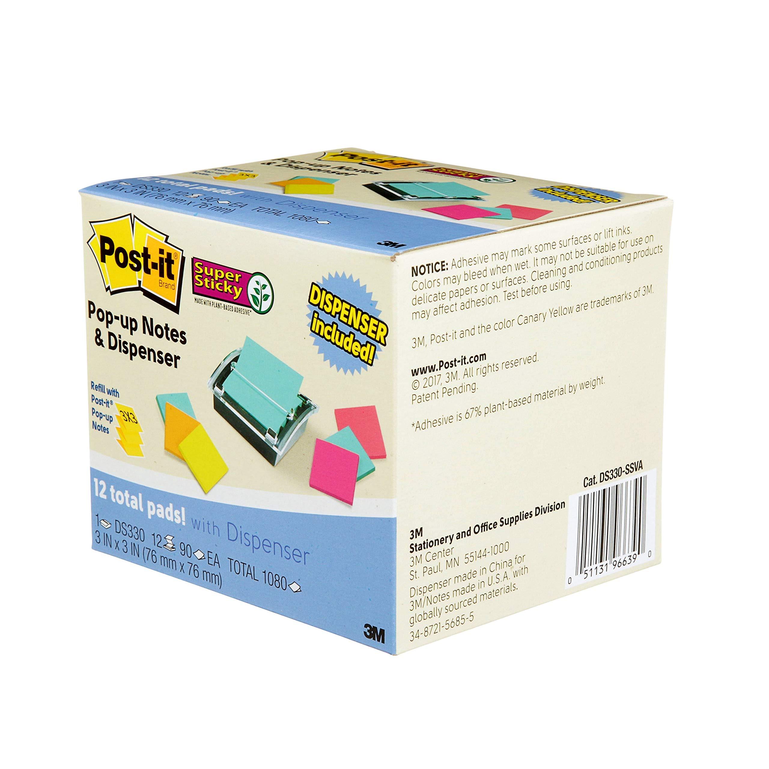 Super Sticky Note and Dispenser Value Pack, 3 x 3 Inches, 90-Sheet Pad (12 Pack) E196