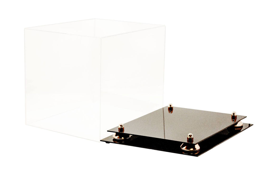 Clear Acrylic Display Case - Medium Rectangle Box with Gold Risers 12.25 inch x 10 inch x 10.5 inch R72258