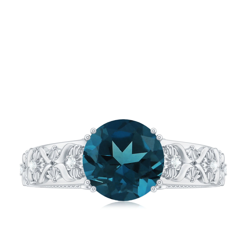 London Blue Topaz Solitaire Ring with Diamond Accent, 925 Sterling Silver, US 9.50 L69026