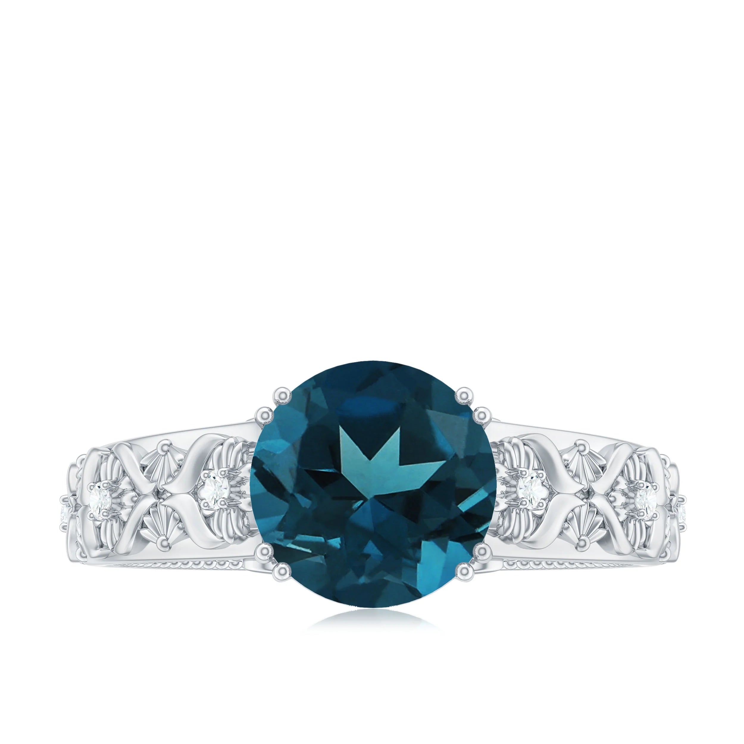 London Blue Topaz Solitaire Ring with Diamond Accent, 925 Sterling Silver, US 9.50 L69026
