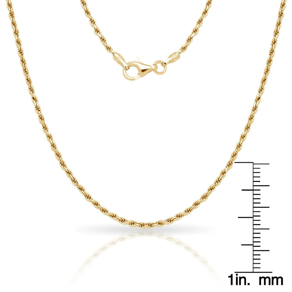 925 Sterling Silver 2mm Gold Plated Rope Chain Necklace 16 Inch V471045