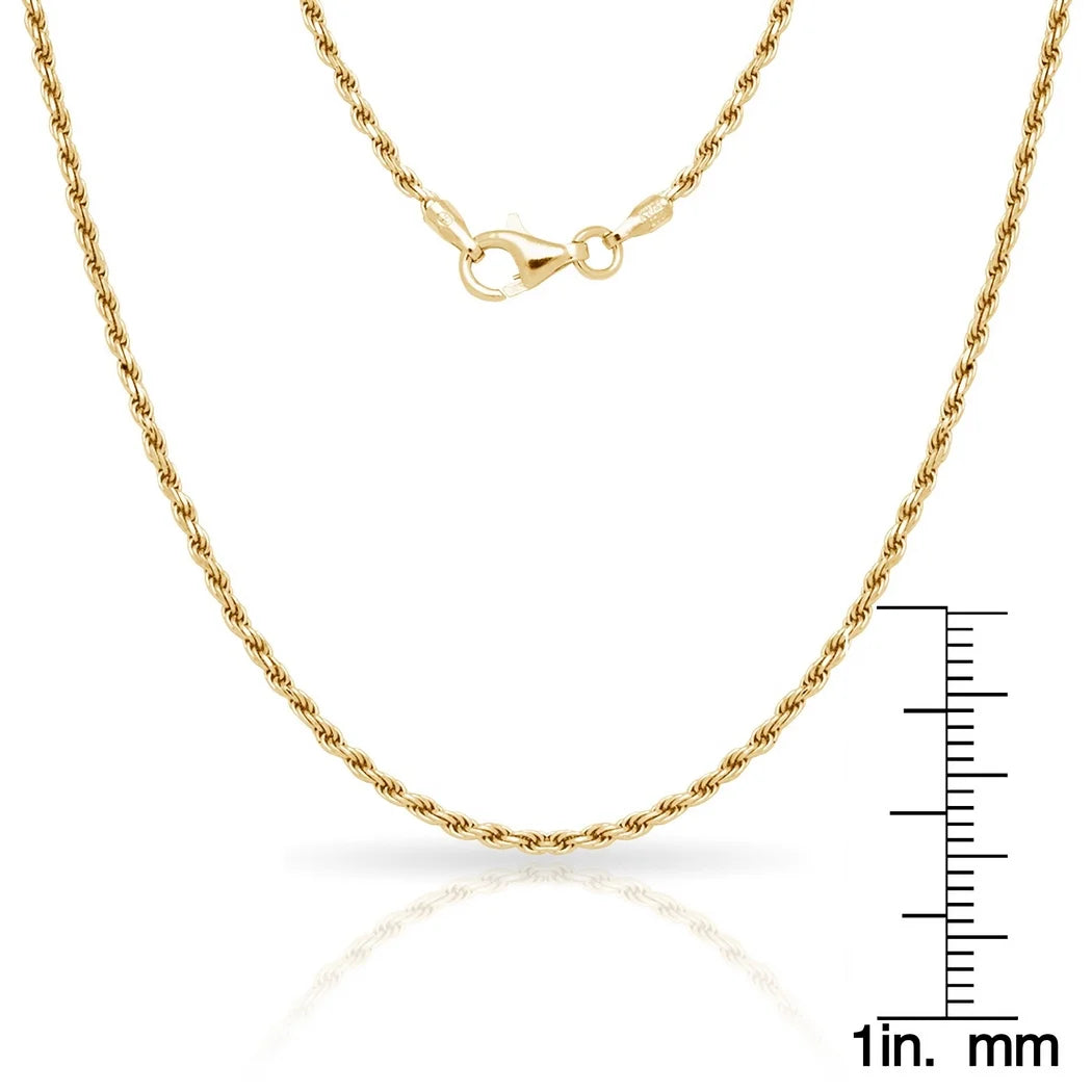 925 Sterling Silver 2mm Gold Plated Rope Chain Necklace 16 Inch V471045