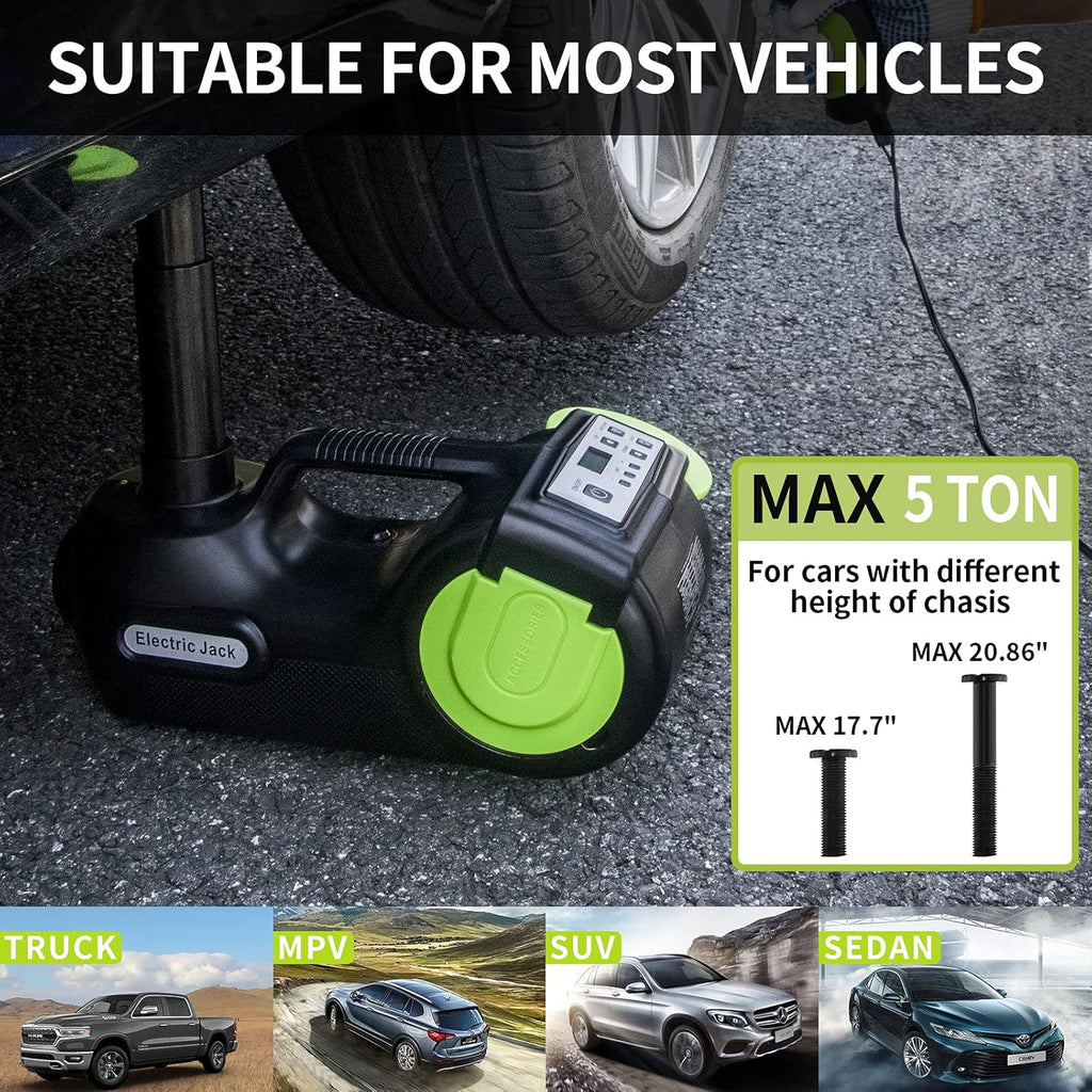 12V 5 Ton Electric Car Jack Kit with Impact Wrench & Inflator W3344