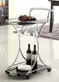 Chrome Metal Black Glass Serving Cart A872