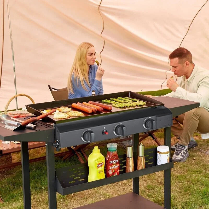 3 Burner BBQ Propane Gas Grill, Stainless Steel, Black P529