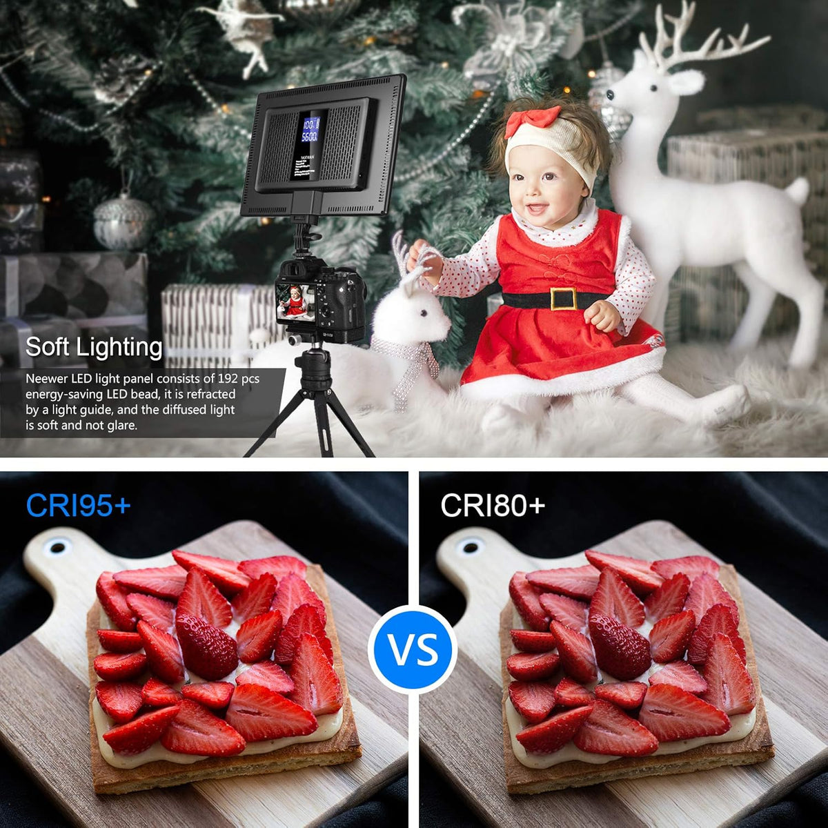 Ultra-Thin LED Soft Light Panel with LCD Display, Dimmable Bi-Color 3200-5600K CRI95+ On Camera Video Light Pack of 2 X270