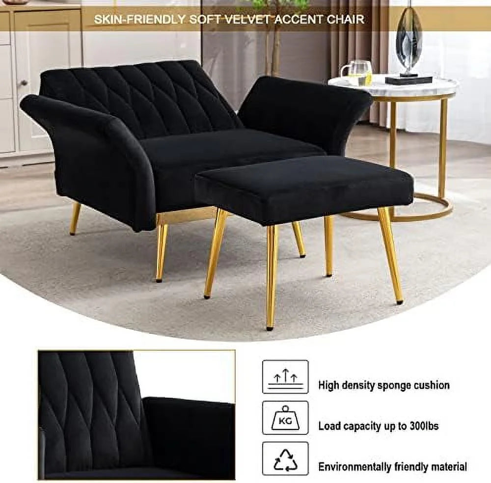 Modern Velvet Single Sofa Chair with Ottoman D5212