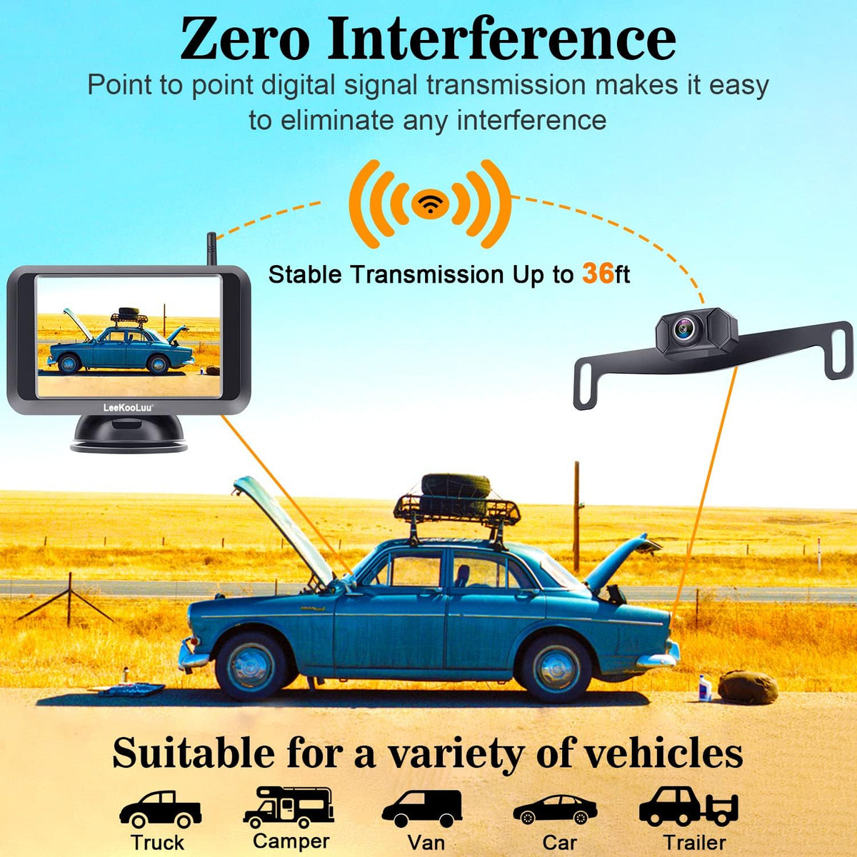 Wireless Backup Camera System with 5'' Monitor Night Vision Two Channels Pack of 2 G90232