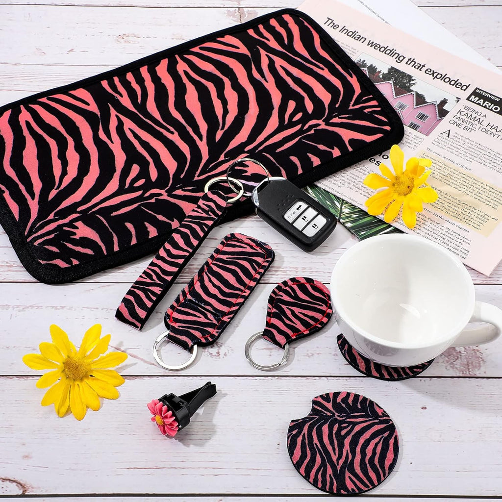 20 Pieces Hot Pink Zebra Print Car Accessories Set F5914