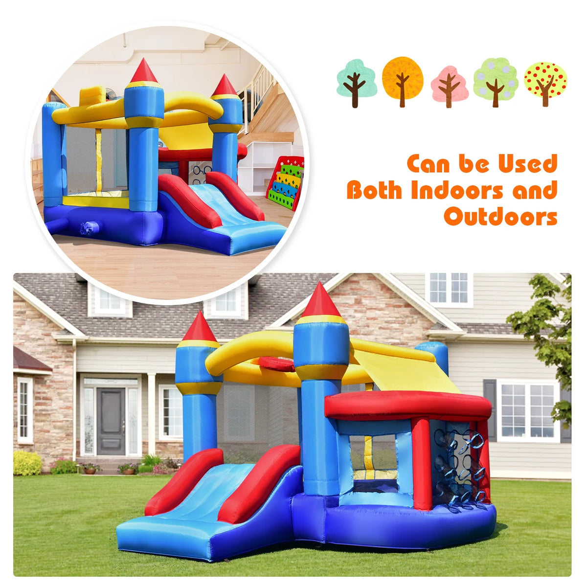 Inflatable Bounce House Castle Slide Bouncer with Basketball Hoop J615