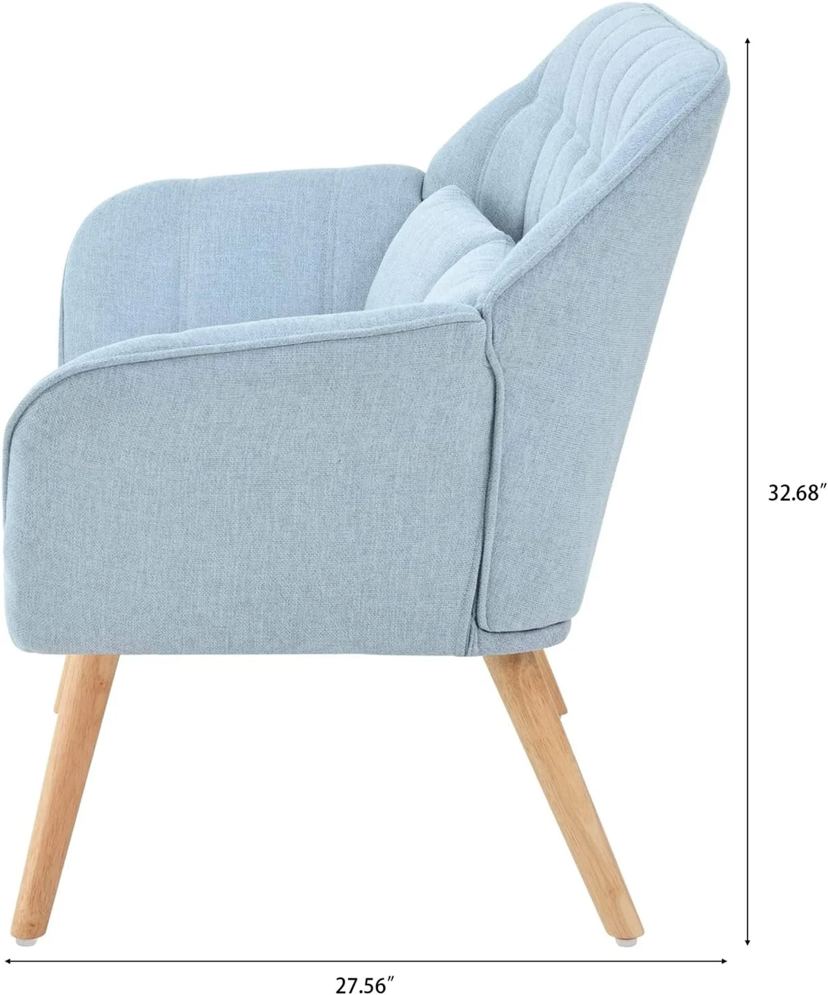 Light Blue Linen Fabric Loveseat Sofa with 2 Pillows Wood Legs U2462