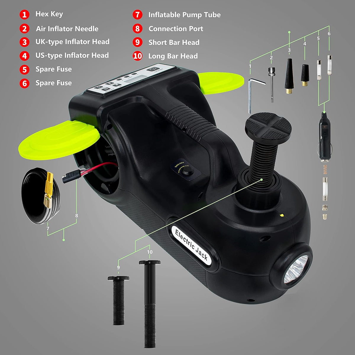 12V 5 Ton Electric Car Jack Kit with Impact Wrench & Inflator W3344