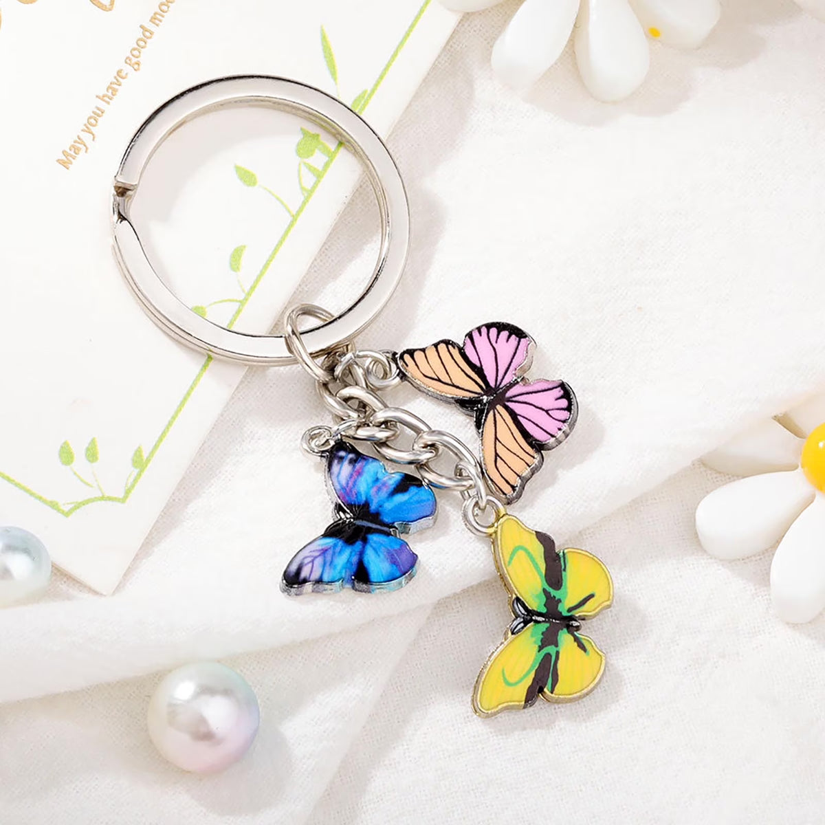 Color Dripping Butterfly Pendant Keychain K2681