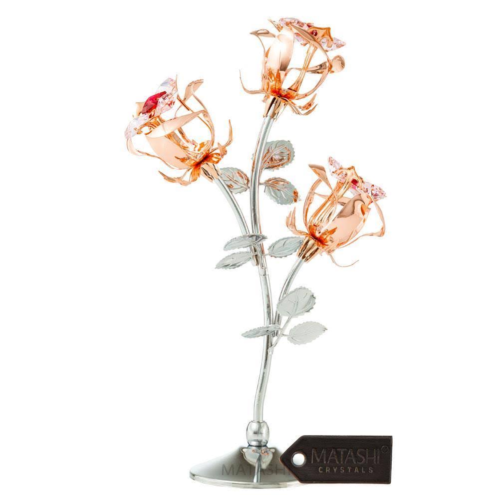 Pink Crystal Rose Flower Tabletop Sculpture J9414