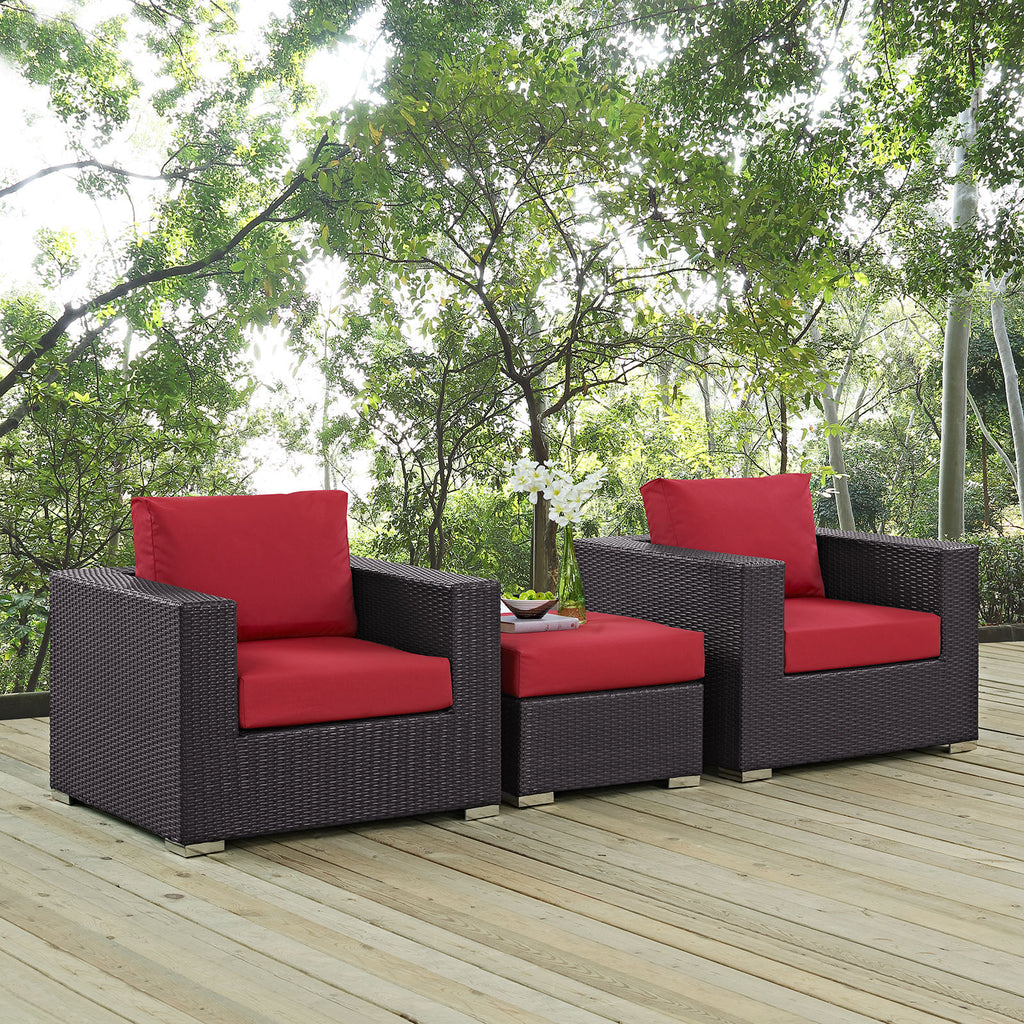 3 Piece Outdoor Patio Sofa Set in Espresso Red H225