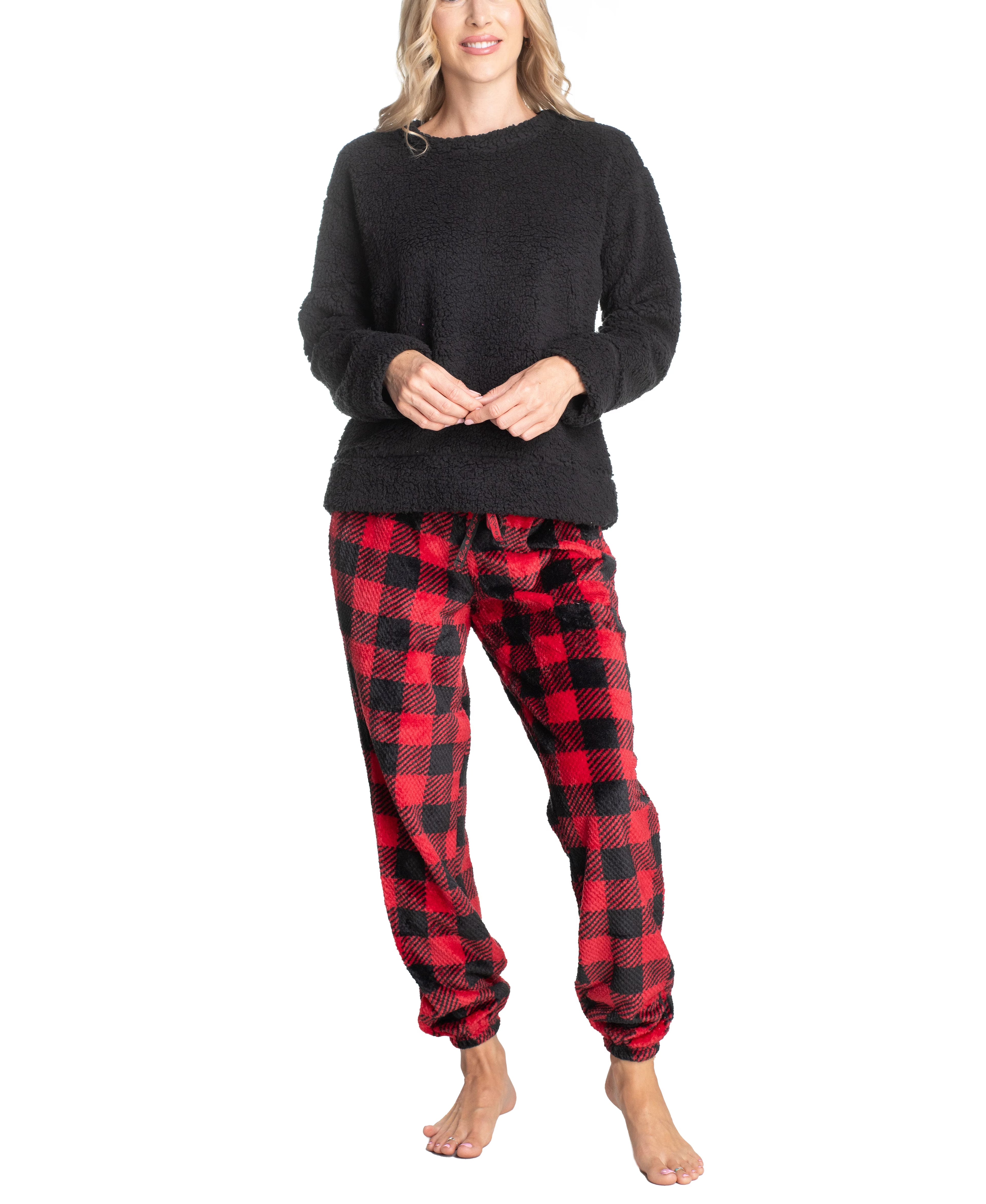 Sherpa Plush Pajama Set, Buffalo/Black, X-Small F702068