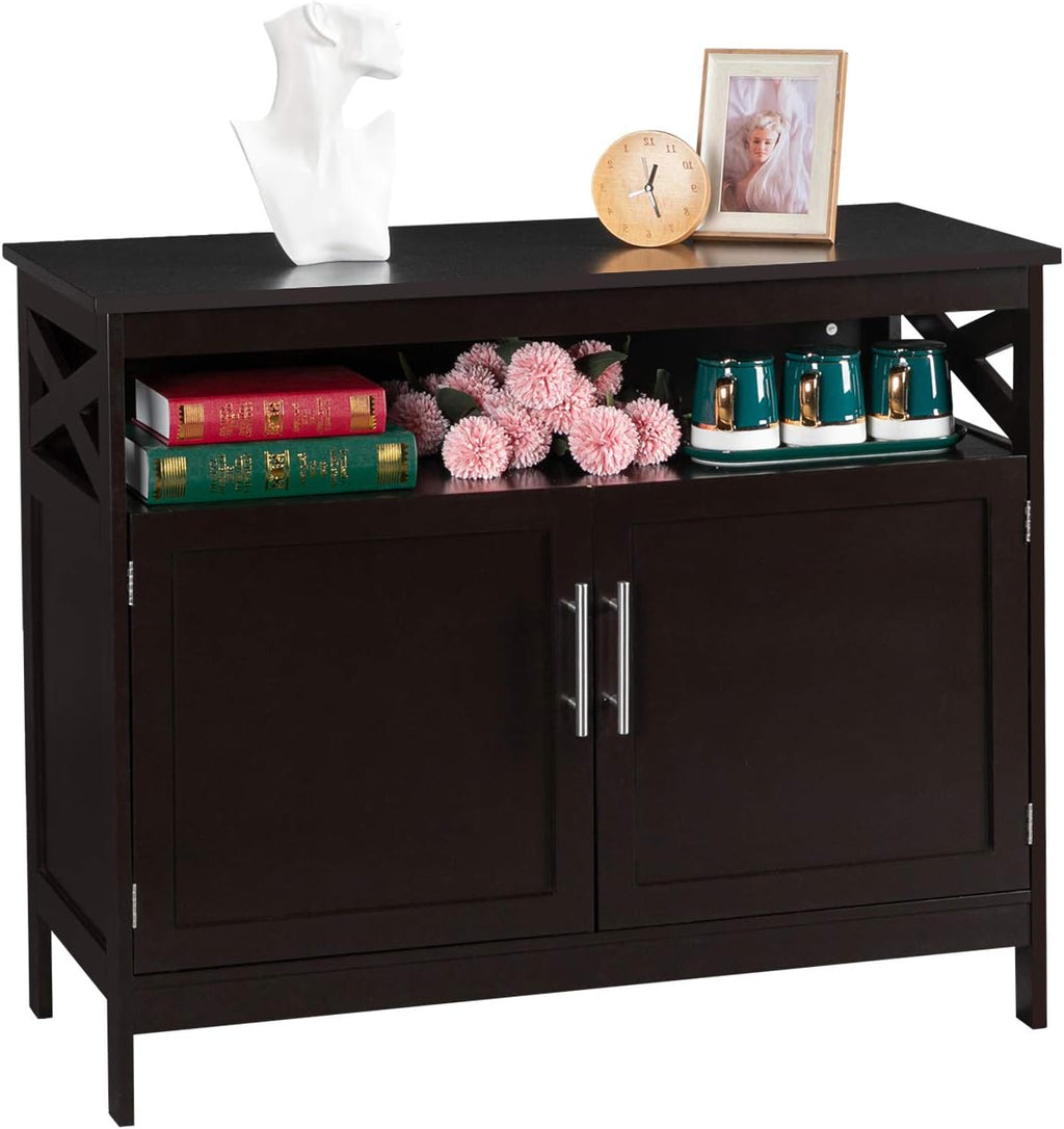 Brown Buffet Cabinet with Storage and Open Shelf K910771