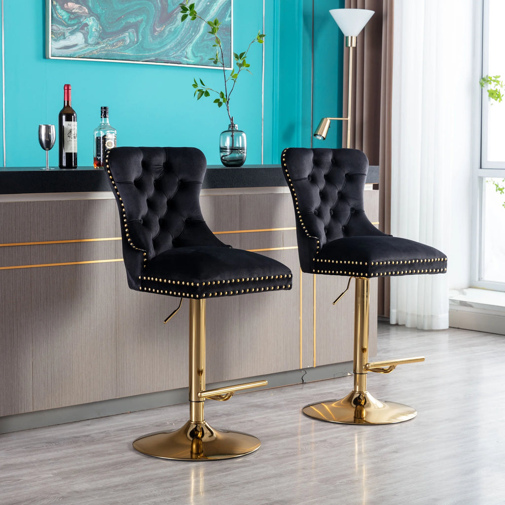 Black Velvet Swivel Bar Stools Set Of 2 Adjustable Counter Height H7235