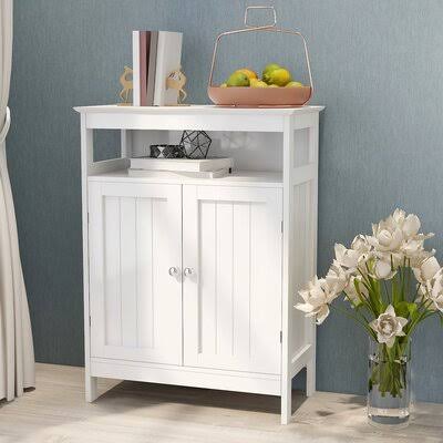 White Double Shutter Doors Bathroom Storage Cabinet E426