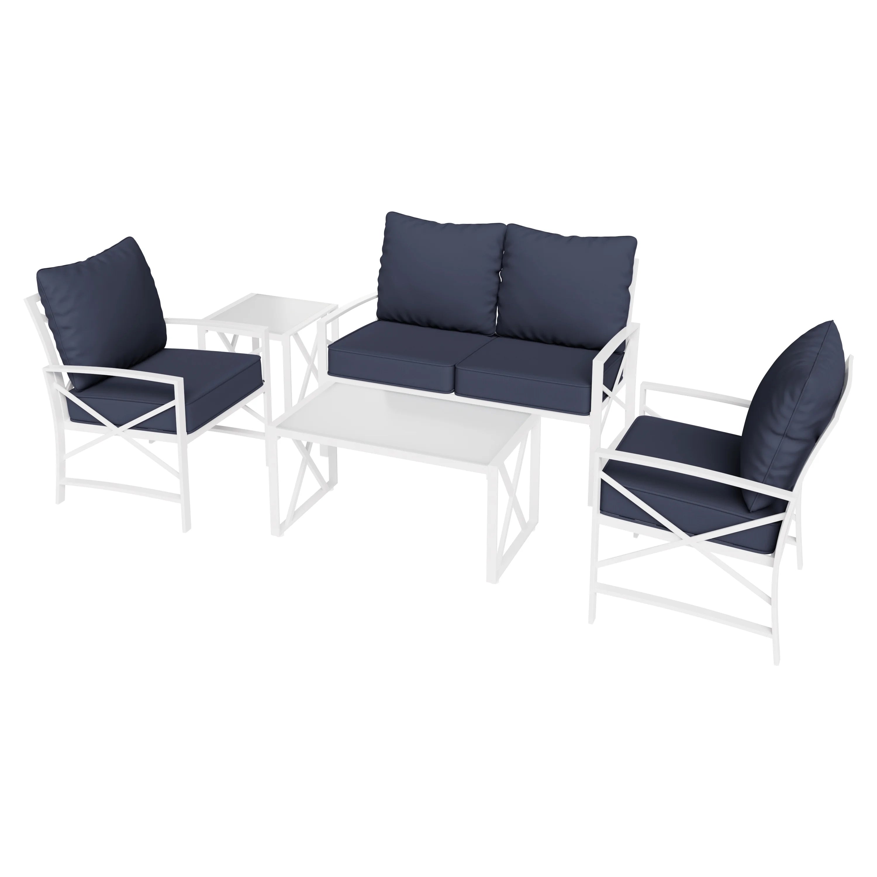 5-Piece Patio Furniture Set with Loveseat Sofa Coffee Table Metal Navy Blue K73097