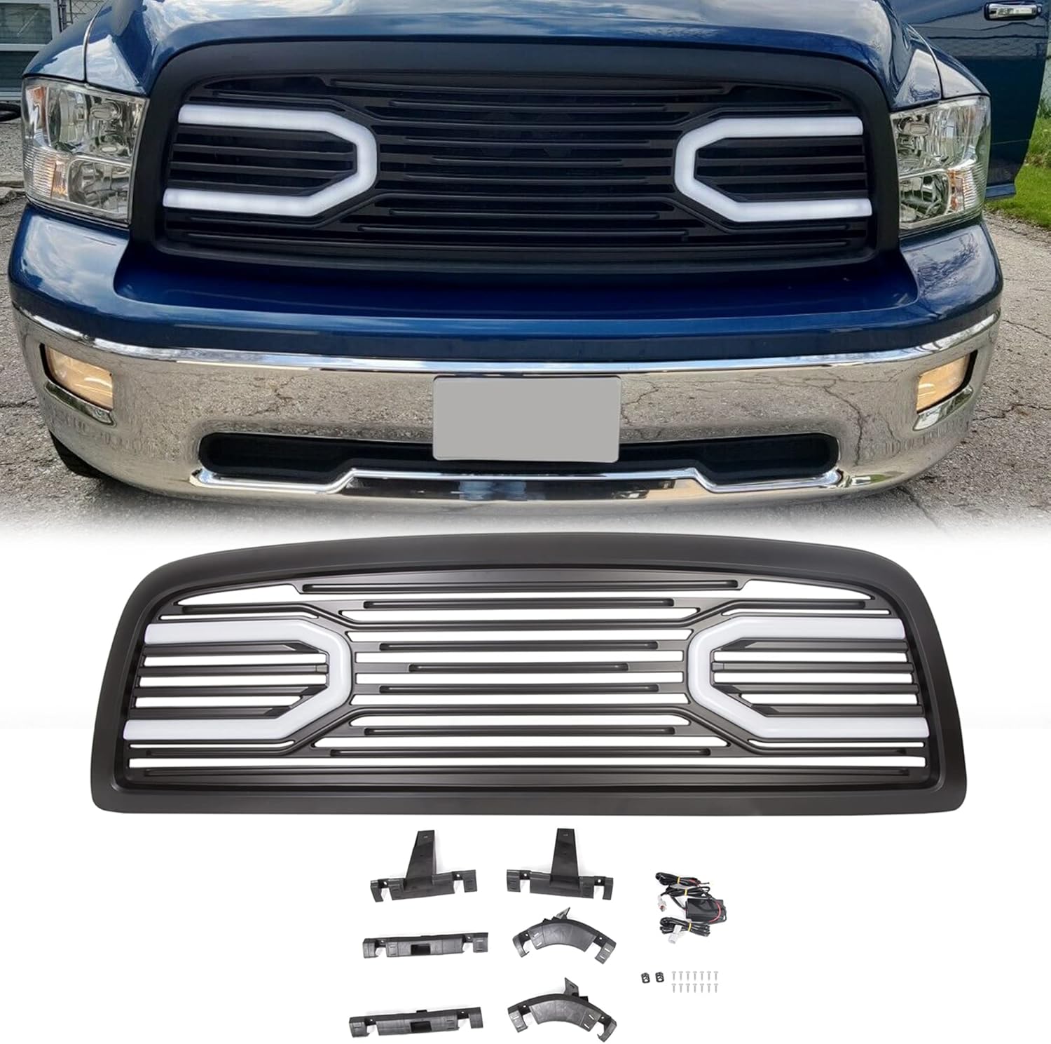 Chrome Grille with Replacement Shell for 2009-2012 Ram 1500, Lights included F284